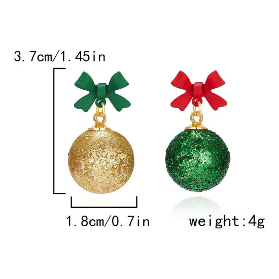 樹脂 クリスマス 非対称イヤリングピアス 多色 ボール ちょう結び きらめき 1 ペア の画像