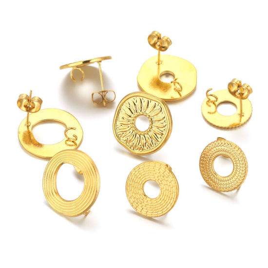 Picture of 304 Stainless Steel Ear Post Stud Earring With Loop Connector Accessories Round Weave Textured