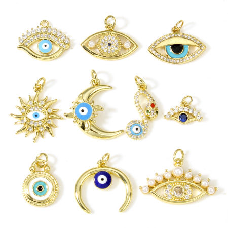 Latón Colgantes Charms Mal de ojo 18K Oro Real Chapado 1 Unidad