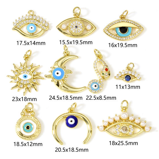 Bild von Messing Charms 18K Echtgold plattiert Böser Blick 1 Stück