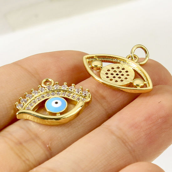 Bild von Messing Charms 18K Echtgold plattiert Böser Blick 1 Stück
