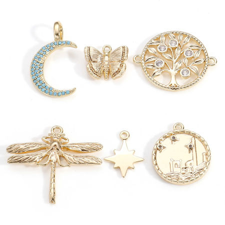 Ottone Charms 18K Vero Oro Placcato 2 Pz