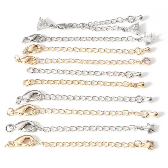 Image de Chaînes d'Extension en Laiton Plaqué Or Véritable avec Fermoir Mousqueton 2 Pièces