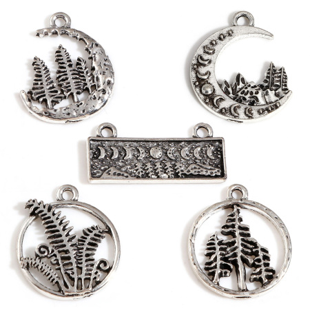Breloques en Alliage de Zinc Argent Vieilli Forêt 10 Pcs