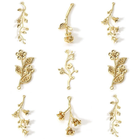 Messing Anhänger Echtgold plattiert Blumen 3D 2 Stück