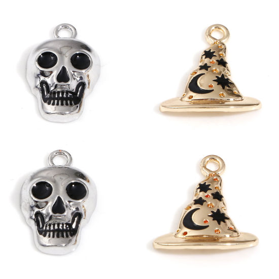 Immagine di Lega di Zinco Halloween Charms Multicolore Cranio Cappello 10 Pz