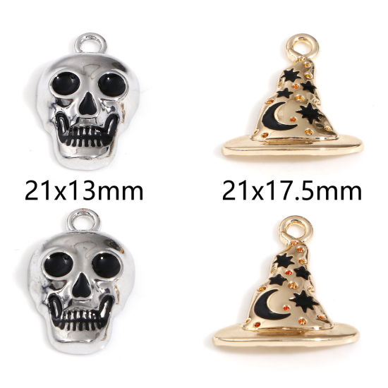 Immagine di Lega di Zinco Halloween Charms Multicolore Cranio Cappello 10 Pz
