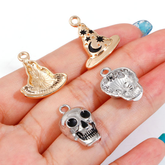 Immagine di Lega di Zinco Halloween Charms Multicolore Cranio Cappello 10 Pz