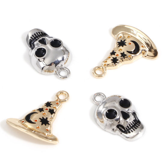 Immagine di Lega di Zinco Halloween Charms Multicolore Cranio Cappello 10 Pz