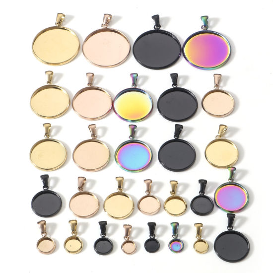 Image de 5 Pcs Pendentif Breloque en 304 Acier Inoxydable Placage sous Vide Rond Cabochon Rapportable