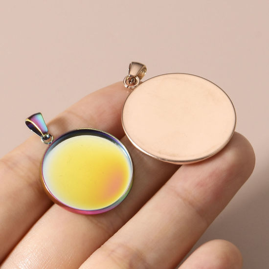 Image de 5 Pcs Pendentif Breloque en 304 Acier Inoxydable Placage sous Vide Rond Cabochon Rapportable