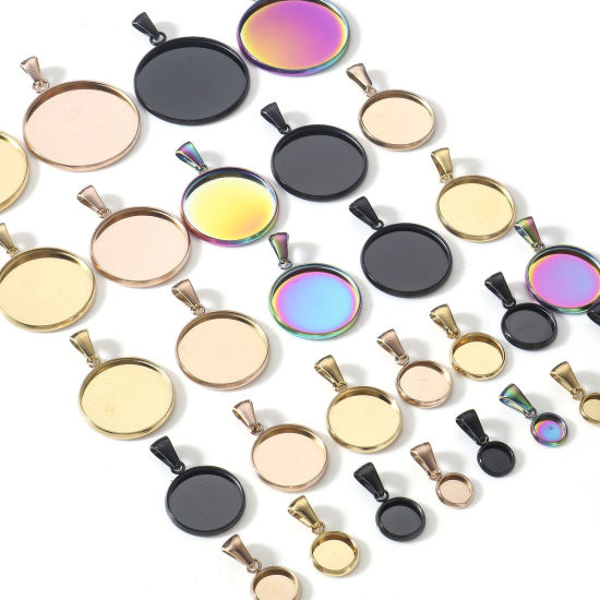 Image de 5 Pcs Pendentif Breloque en 304 Acier Inoxydable Placage sous Vide Rond Cabochon Rapportable