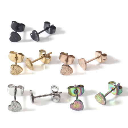 Boucles d'Oreilles Puces en 304 Acier Inoxydable Cœur Amas Stellaire 5mm x 5mm , Epaisseur de Fil: (20 gauge), 10 Pcs
