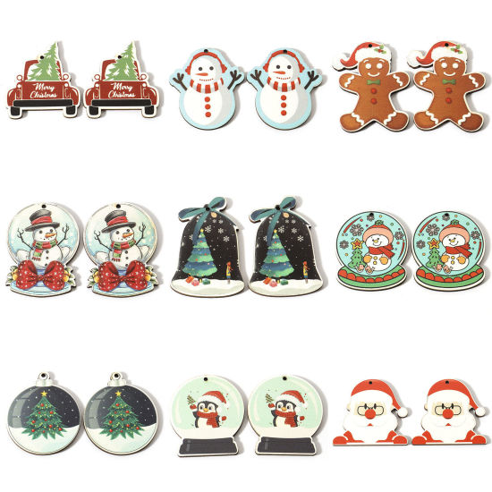 Image de Pendentifs Noël en Bois Naturel Multicolore 10 Pcs