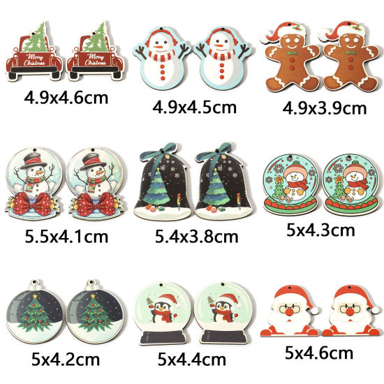 Image de Pendentifs Noël en Bois Naturel Multicolore 10 Pcs
