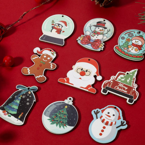 Image de Pendentifs Noël en Bois Naturel Multicolore 10 Pcs