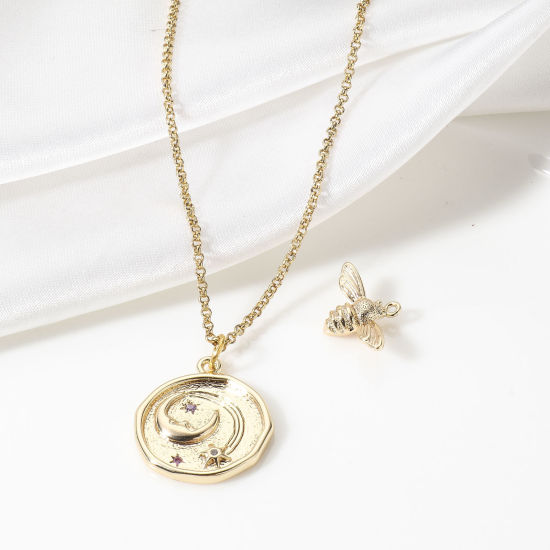 Picture of Brass Charms 18K Real Gold Plated 3D Clear Cubic Zirconia