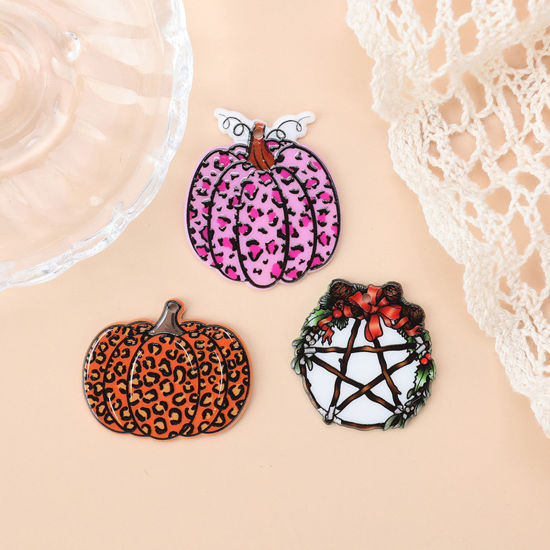 Image de Pendentifs en Acrylique Halloween Citrouille Multicolore Double Face 5 Pcs