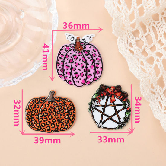 Image de Pendentifs en Acrylique Halloween Citrouille Multicolore Double Face 5 Pcs