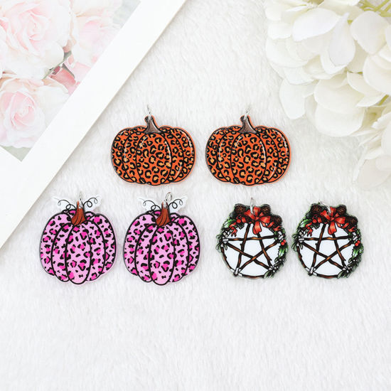 Image de Pendentifs en Acrylique Halloween Citrouille Multicolore Double Face 5 Pcs