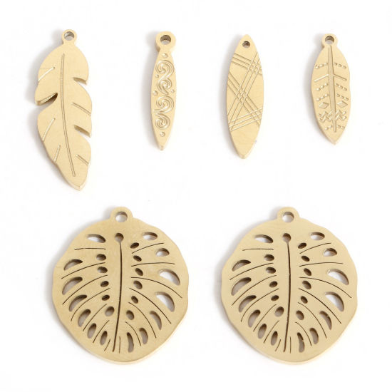 Bild von 2 Stück 316L Edelstahl Einfach Charms 18K Echtgold plattiert Blätter