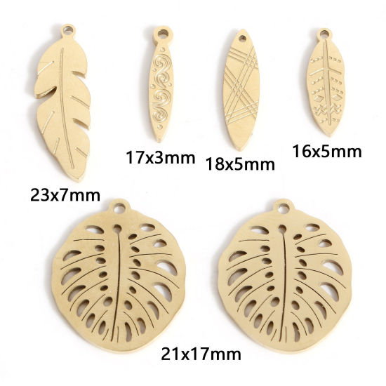Bild von 2 Stück 316L Edelstahl Einfach Charms 18K Echtgold plattiert Blätter