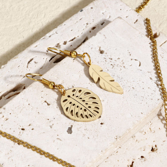 Bild von 2 Stück 316L Edelstahl Einfach Charms 18K Echtgold plattiert Blätter