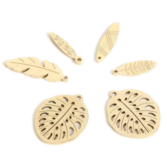 Bild von 2 Stück 316L Edelstahl Einfach Charms 18K Echtgold plattiert Blätter