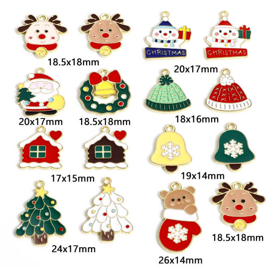 Image de Breloques Noël en Alliage de Zinc Plaqué Or KC Multicolore Émail 10 Pcs