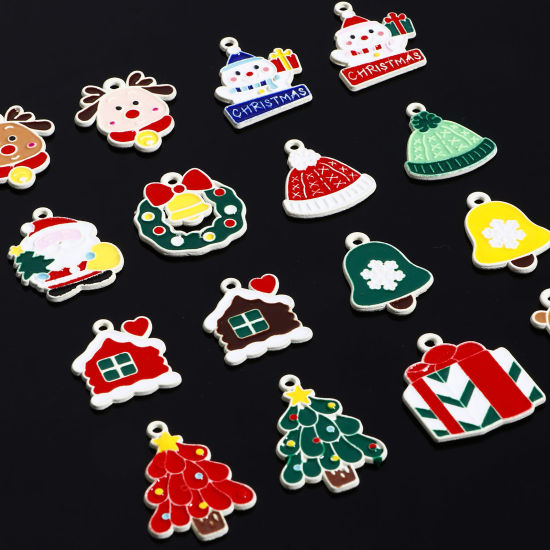 Image de Breloques Noël en Alliage de Zinc Plaqué Or KC Multicolore Émail 10 Pcs