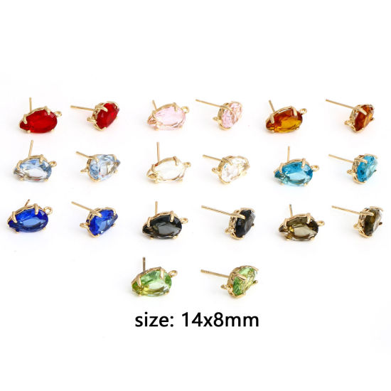 Bild von Messing + Glas Ohrring Ohrstecker Vergoldet Bunt Tropfen Mit Öse 14mm x 8mm, Drahtstärke: (20 gauge), 2 Stück