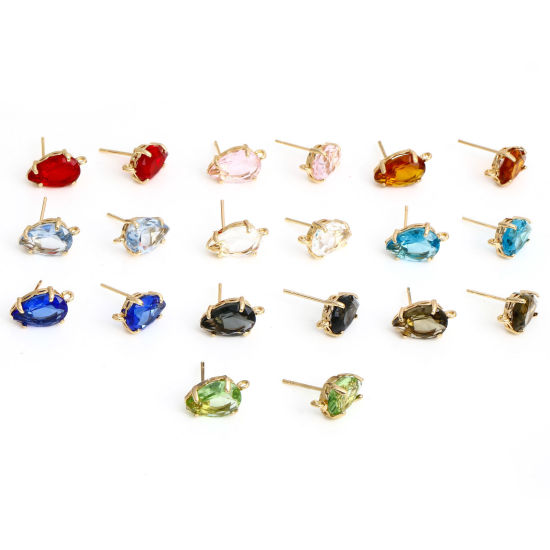 Bild von Messing + Glas Ohrring Ohrstecker Vergoldet Bunt Tropfen Mit Öse 14mm x 8mm, Drahtstärke: (20 gauge), 2 Stück
