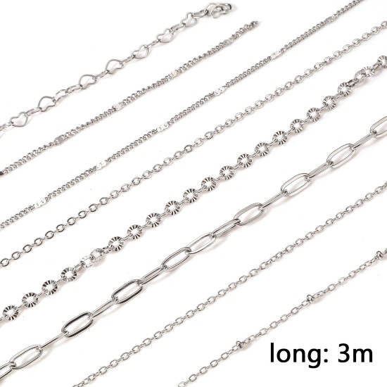 Image de ChaînesAccessoires pour la Fabrication de Bijoux Faits à la Main en 304 Acier Inoxydable Argent Mat 1 Rouleau (Env. 3 M/Rouleau)