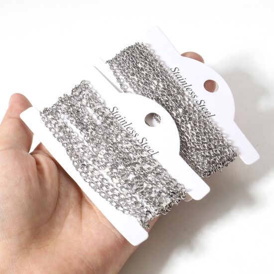 Image de ChaînesAccessoires pour la Fabrication de Bijoux Faits à la Main en 304 Acier Inoxydable Argent Mat 1 Rouleau (Env. 3 M/Rouleau)