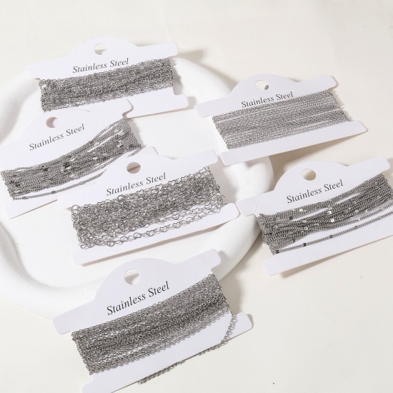 Image de ChaînesAccessoires pour la Fabrication de Bijoux Faits à la Main en 304 Acier Inoxydable Argent Mat 1 Rouleau (Env. 3 M/Rouleau)