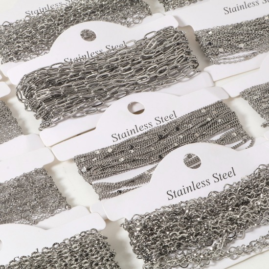 Image de ChaînesAccessoires pour la Fabrication de Bijoux Faits à la Main en 304 Acier Inoxydable Argent Mat 1 Rouleau (Env. 3 M/Rouleau)