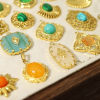 Picture of 304 Stainless Steel & Stone Boho Chic Bohemia Charms 18K Real Gold Plated Multicolor Fan-shaped Oval Imitation Gemstones