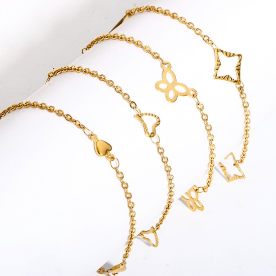 Image de Bracelets Chaîne Maille Forçat en 304 Acier Inoxydable Doré Franges 1 Pièce