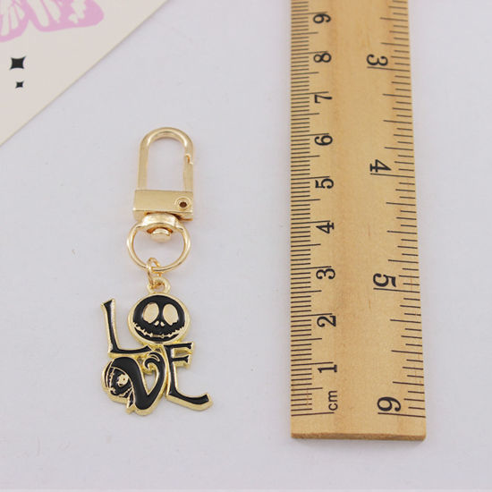 Image de Porte-Clés Mignon Doré Multicolore Halloween Citrouille Visage de Fantôme Émail 1 Pièce