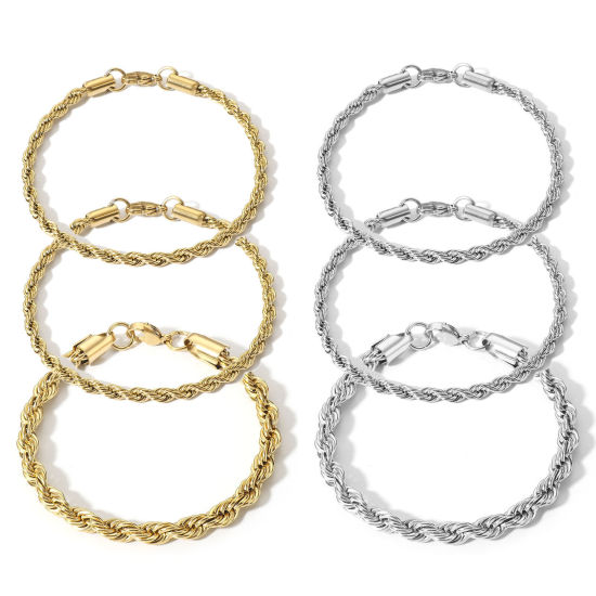 Image de Bracelets En Gros en 304 Acier Inoxydable, Chaîne Maille Torsade Placage sous Vide, aux Femmes Minimaliste Cadeau Fournitures de Bijoux 1 Pièce