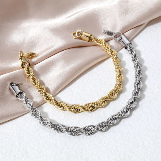 Image de Bracelets En Gros en 304 Acier Inoxydable, Chaîne Maille Torsade Placage sous Vide, aux Femmes Minimaliste Cadeau Fournitures de Bijoux 1 Pièce