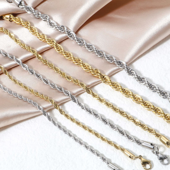Image de Bracelets En Gros en 304 Acier Inoxydable, Chaîne Maille Torsade Placage sous Vide, aux Femmes Minimaliste Cadeau Fournitures de Bijoux 1 Pièce