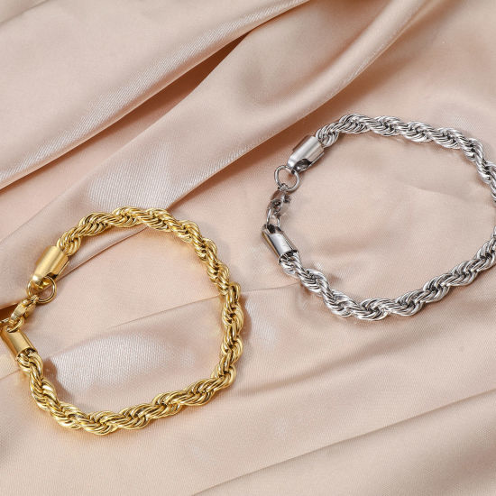Image de Bracelets En Gros en 304 Acier Inoxydable, Chaîne Maille Torsade Placage sous Vide, aux Femmes Minimaliste Cadeau Fournitures de Bijoux 1 Pièce