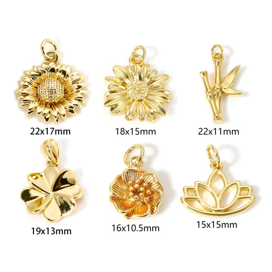 Image de 1 Pièce Breloques en Laiton Fleur Plaqué Or Véritable 18K