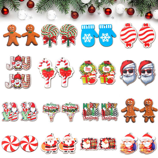 Image de 10 Pcs Pendentifs Noël en Bois Naturel Multicolore