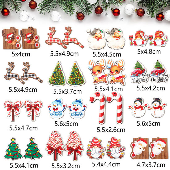 Image de 10 Pcs Pendentifs Noël en Bois Naturel Multicolore