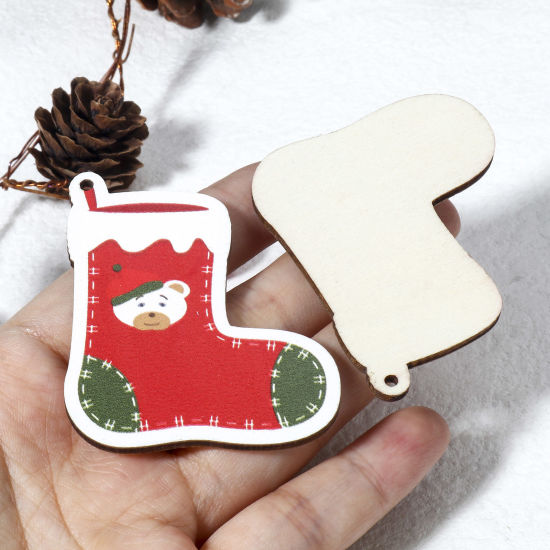 Image de 10 Pcs Pendentifs Noël en Bois Naturel Multicolore
