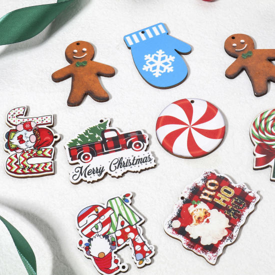Image de 10 Pcs Pendentifs Noël en Bois Naturel Multicolore