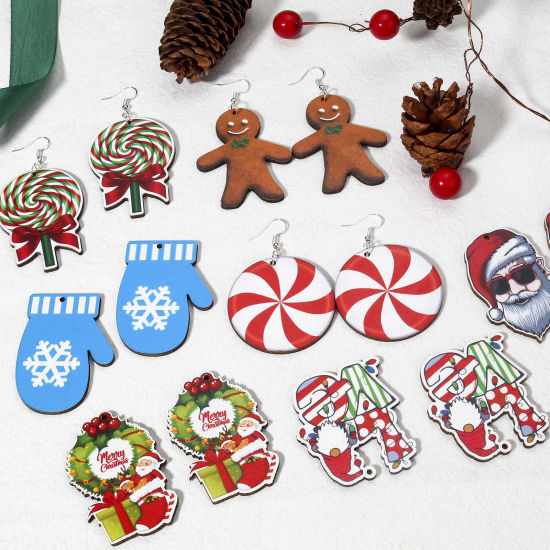 Image de 10 Pcs Pendentifs Noël en Bois Naturel Multicolore
