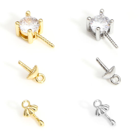 Image de 3 Pcs Bélière pour Perle en Laiton Plaqué Or Véritable
